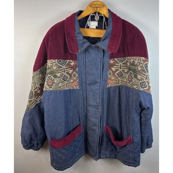 Vintage 90's Womens Denim Tapestry Jacket Size XL - Picture 1 of 5